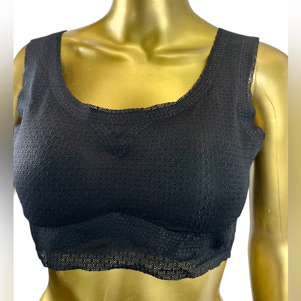 Black Sheer Mesh Bralette XL Padded Full Coverage Scoop Neck Pullover